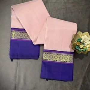 Blush Pink Pure Kanjivaram Silk Saree with Royal Blue Zari Border
