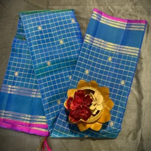 Peacock Blue Kattam Design Kanchi Silk Saree with Magenta Selvedge