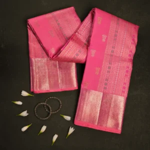 Pink Self-Colour Kanchipuram Silk Saree with Grand Zari Korvai Border & Diamond Jaal Pallu