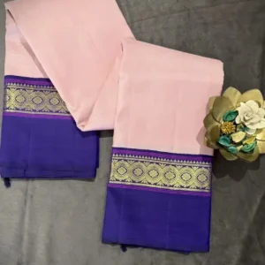 Blush Pink Pure Kanjivaram Silk Saree with Royal Blue Zari Border
