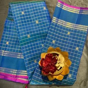 Peacock Blue Kattam Design Kanchi Silk Saree with Magenta Selvedge